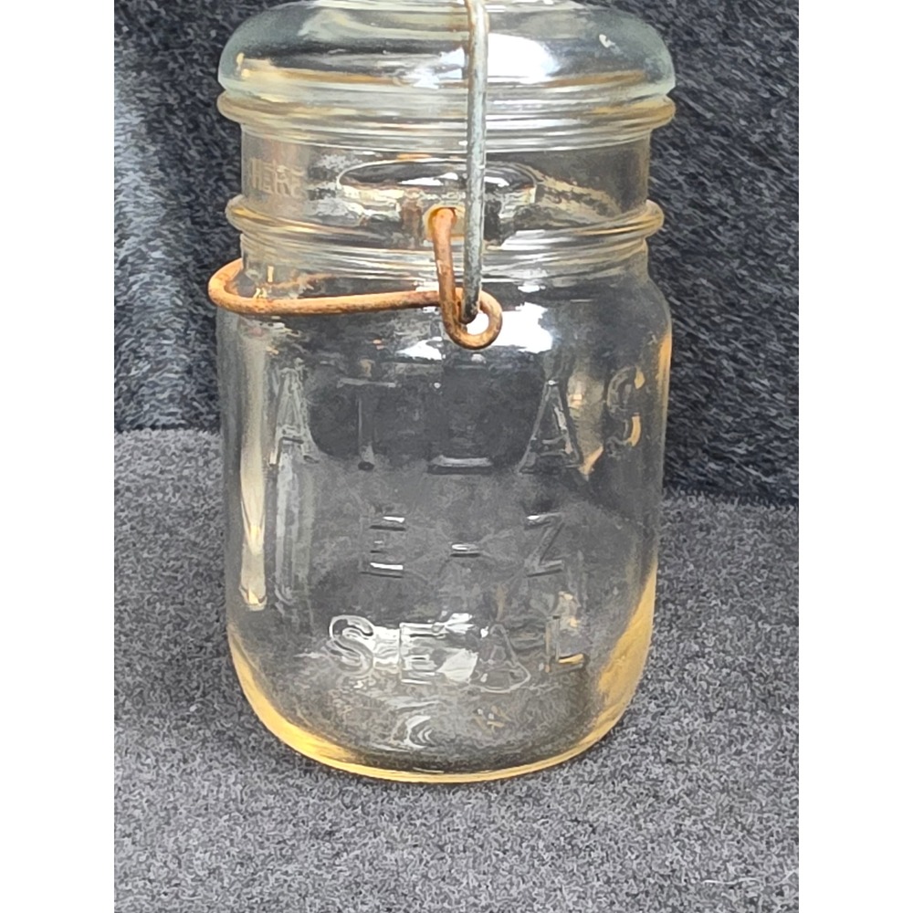 Vintage Atlas EZ Seal Clear Glass Canning Jar with Glass Lid and Wire Bail